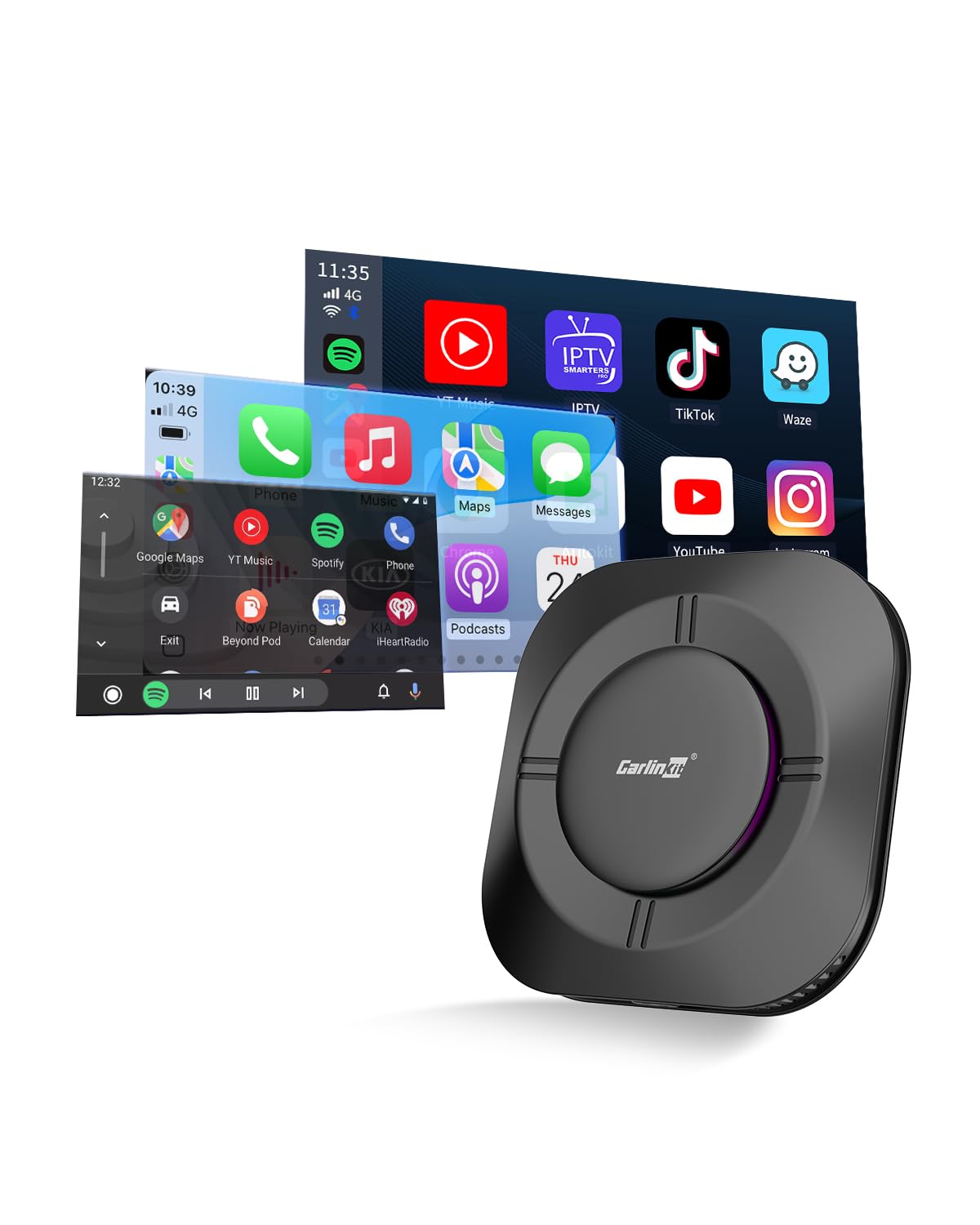 CarlinKit Aibox-Plus Adaptador Android 13.0, sistema autónomo 8+128G, CarPlay inalámbrico y Android Auto, caja multimedia 3 en 1 para coche con CarPlay con cable