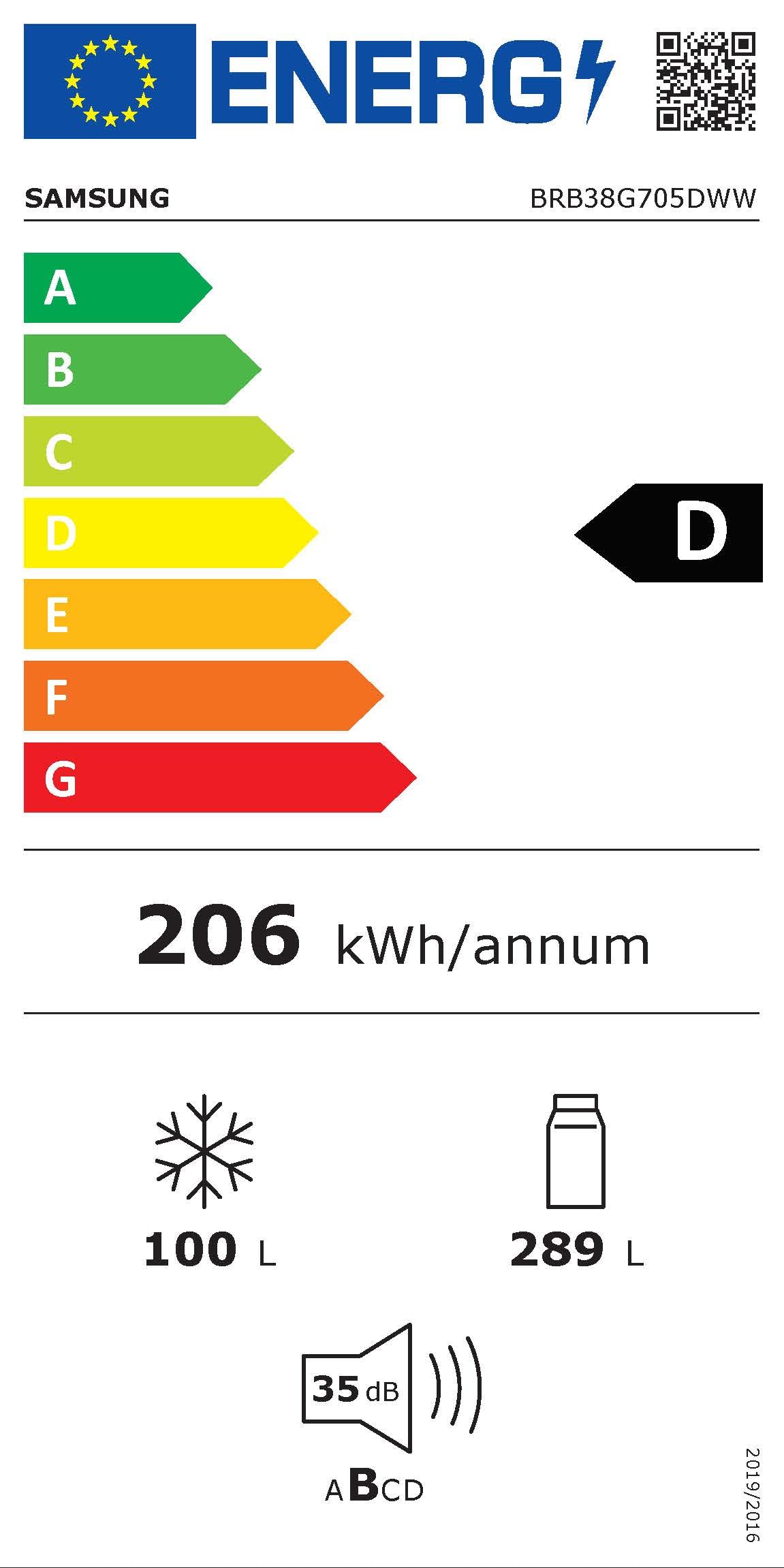 Samsung BRB38G705DWWEF Einbau-Kühl-Gefrierkombination, Kühlschrank mit Gefrierfach, 194 cm, 389 l, No Frost+, AI Energy Mode, Optimal Fresh+, Weiß