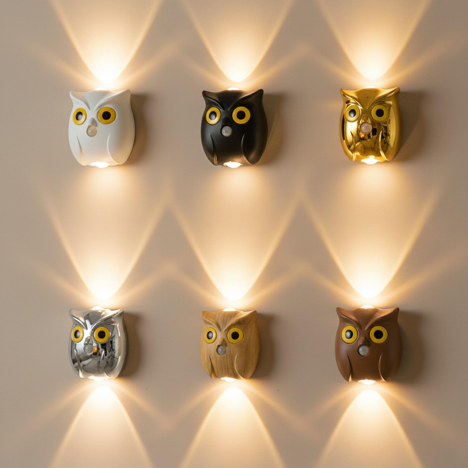 Veilleuse LED avec capteur de mouvement USB rechargeable Escalier LED Hibou Applique murale Luminosité réglable for chambre à coucher Cuisine Couloir Salle de bain Décoration(6pcs)