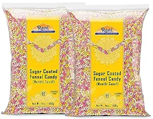 Rani Sugar Coated Fennel Candy 14oz (400g) - [Pack of 2 / 800g 28oz total] ~ Indian After Meal Digestive Treat | Vegan | Gluten Friendly | NON-GMO | Indian Origin