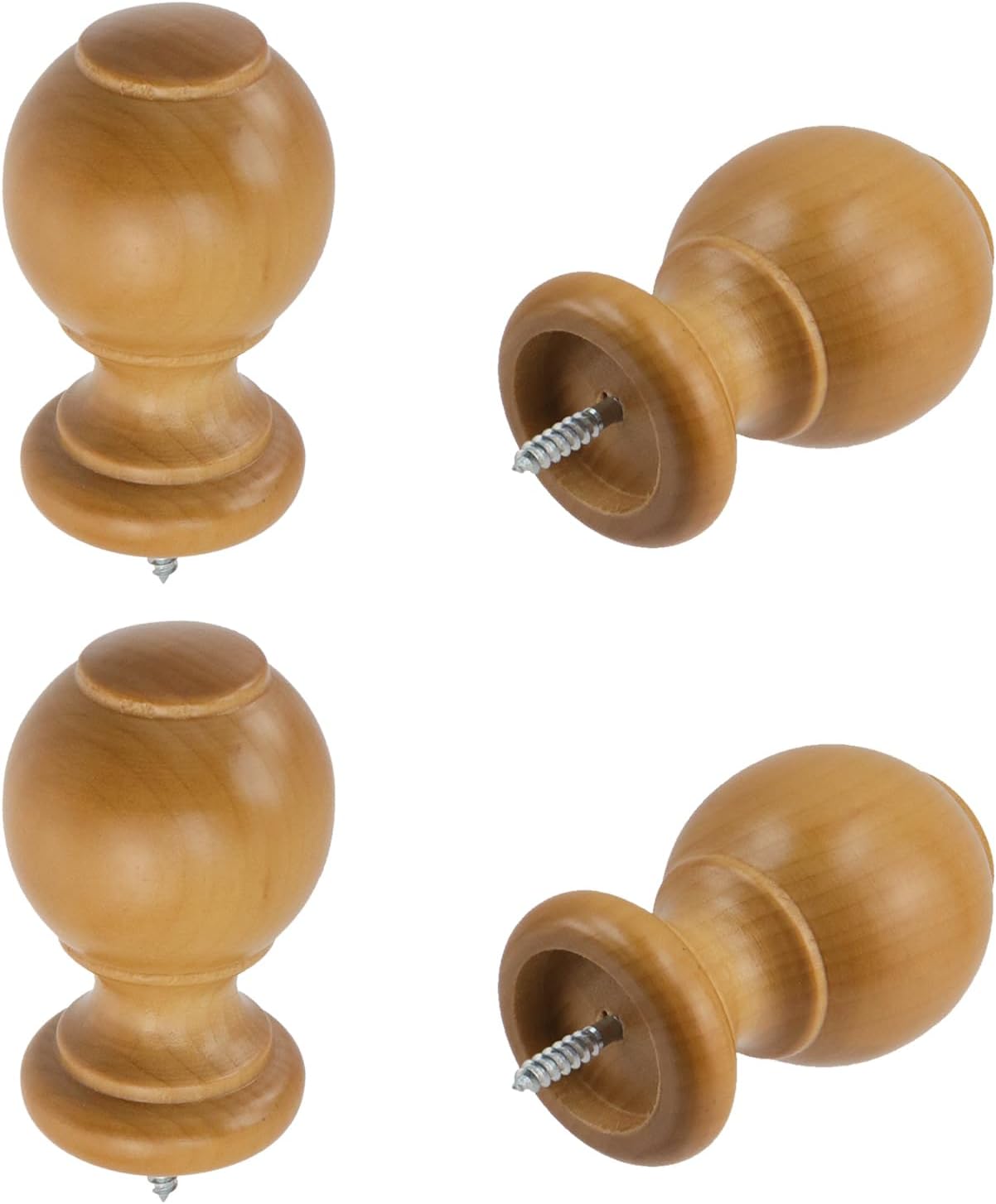 T Tulead 4PCS Wooden Curtain Rod Finials Curtain Rod Holders Wardrobe Rod Brackets (Wood Color)