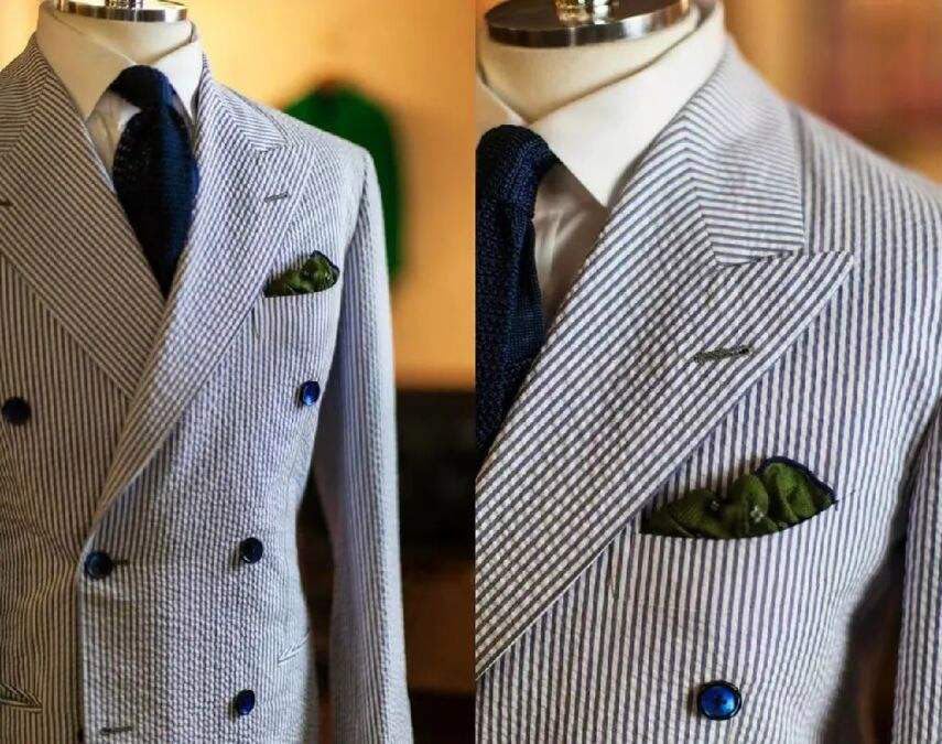 Men Seersucker Sport Coat Double Breasted Lightweight Peak Laple Jacket Men's Sear Sucker Summer Suit Blazer4