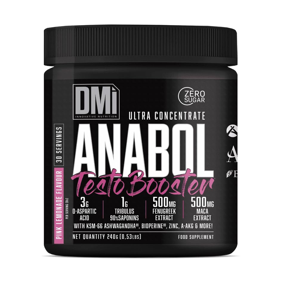 DMI – ANABOL TESTO BOOSTER 240g Pink Lemonade – Potenciador Natural de Testosterona con Ácido D-Aspártico, Tribulus, Maca, Ashwagandha KSM-66®, Zinc y BioPerine® – Sin Azúcar