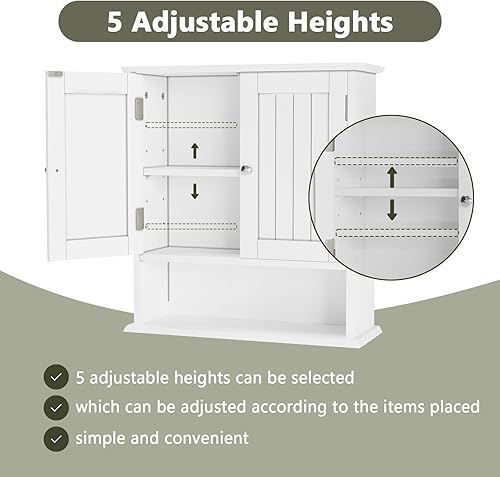 Miniatura 4 de Smuxee Armario de baño blanco montado en la pared, pequeño botiquín de baño con 2 estantes ajustables de puerta, armario de pared de baño sobre