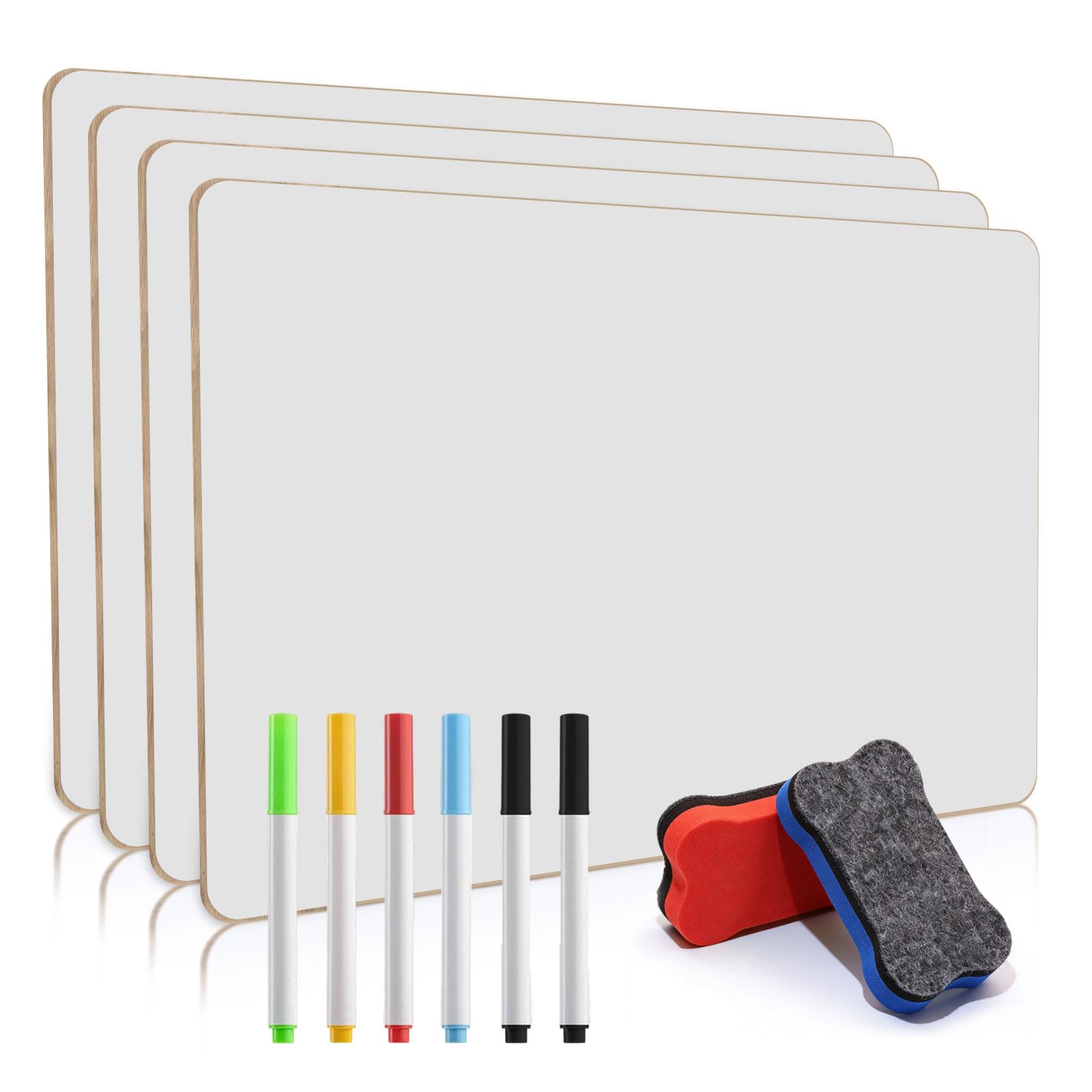 4 Pcs Whiteboard A3, Double Sided Dry Erase Boards, Mini Dry Erase Whiteboards Lapboards for Home Office School Revision Supplies(16.54x11.8), with 6 Wipe Boards Markers and 2 Eraser