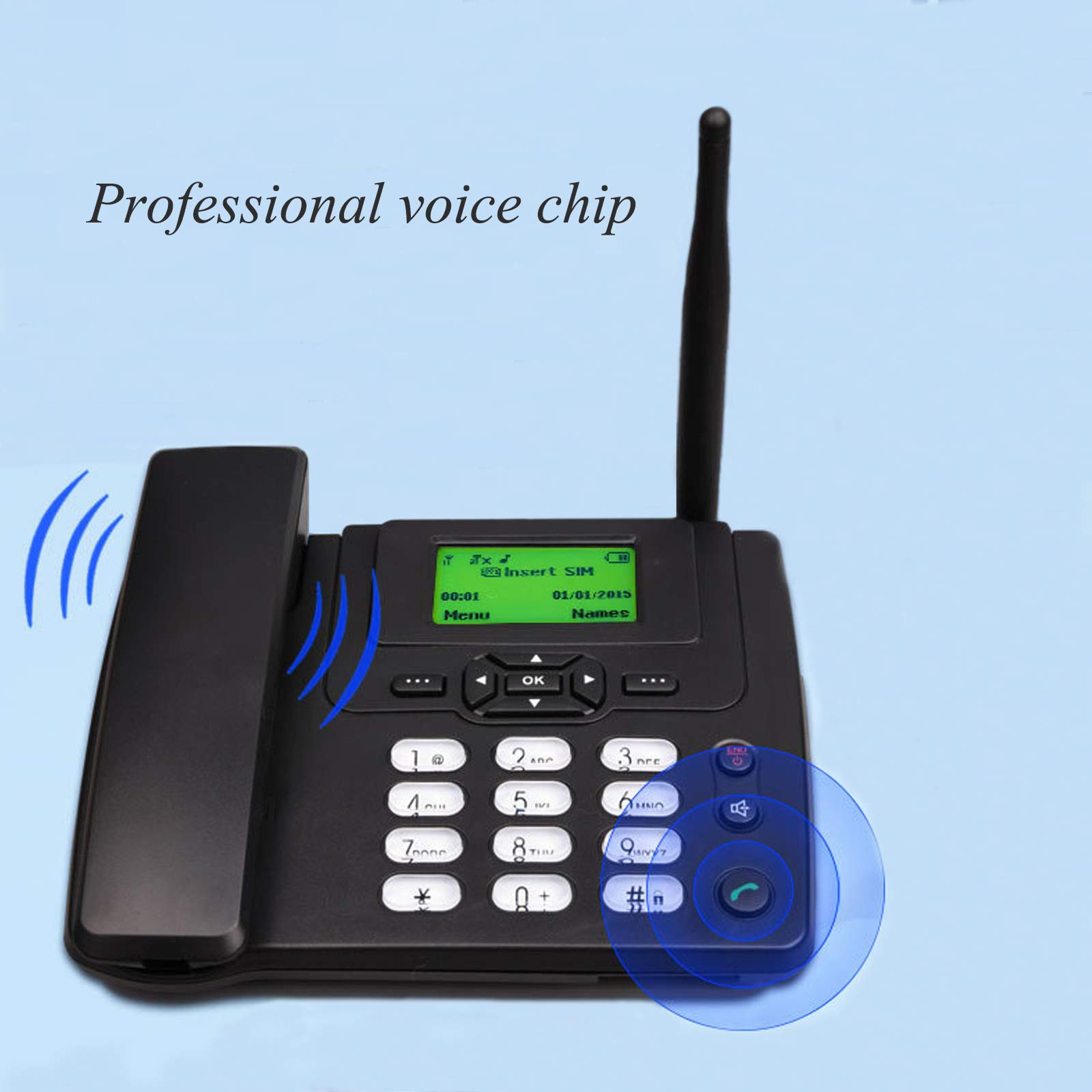 IBOWZ Telefono Fisso Telefono da Tavolo Wireless,Telefono da Tavolo con Slot per Scheda SIM,Telefono di Casa gsm in Nero,ID Chiamante,Ricomposizione,Funzioni Vivavoce,per casa,Ufficio,Hotel,Telefo