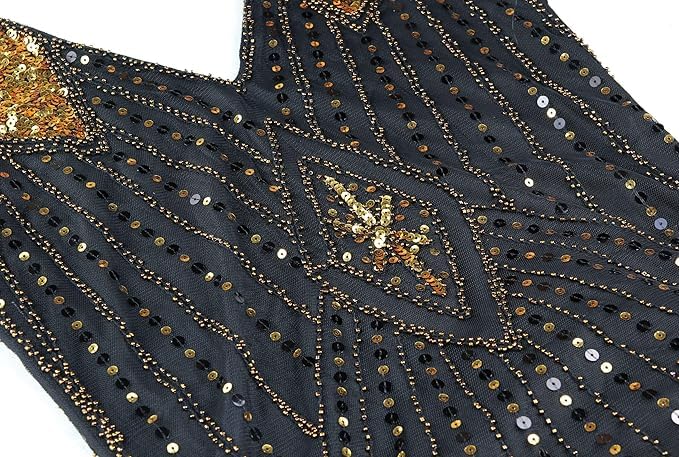 Image of 869A - Plus Size 1920s Vintage Fringed Gatsby Sequin Dimand Tassels Flapper Party Cocktail Dress with Accessories