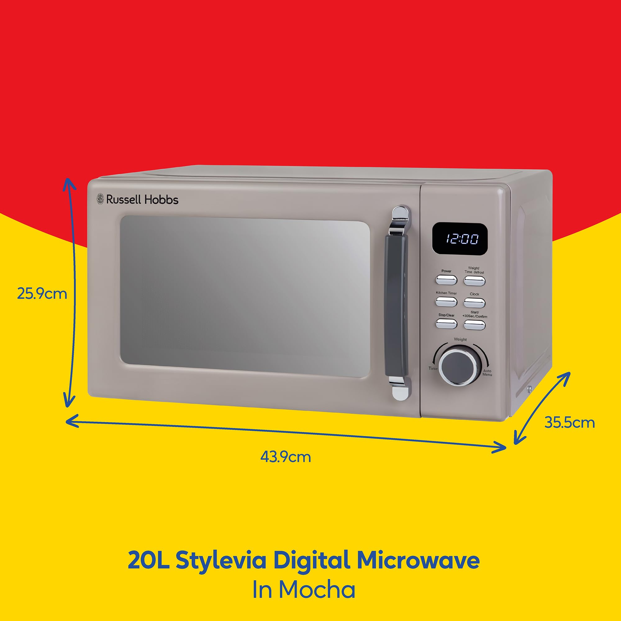 Russell Hobbs Mocha Digital Microwave STYLEVIA, 20 Litre 800W with 5 Power Levels, Mirror Finish, 8 Auto Cook Settings, Defrost & Reheat Function, Clock & Timer RHM2026MC — view 2