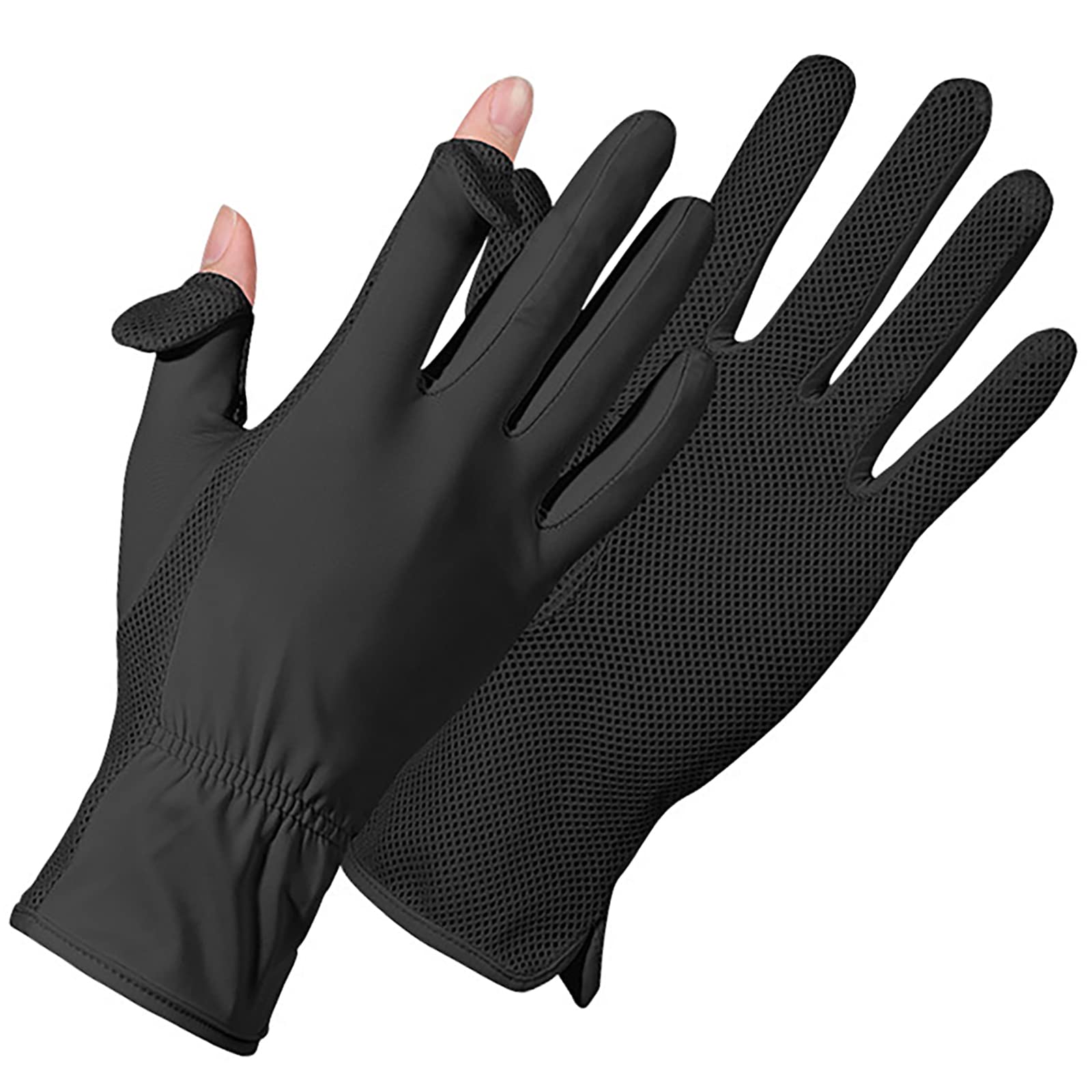 Sun Gloves UV Protection UPF 50+ for Women Touchscreen Full Finger Breathable Mesh Palm for Outdoor, Driving, Hiking, Black, M