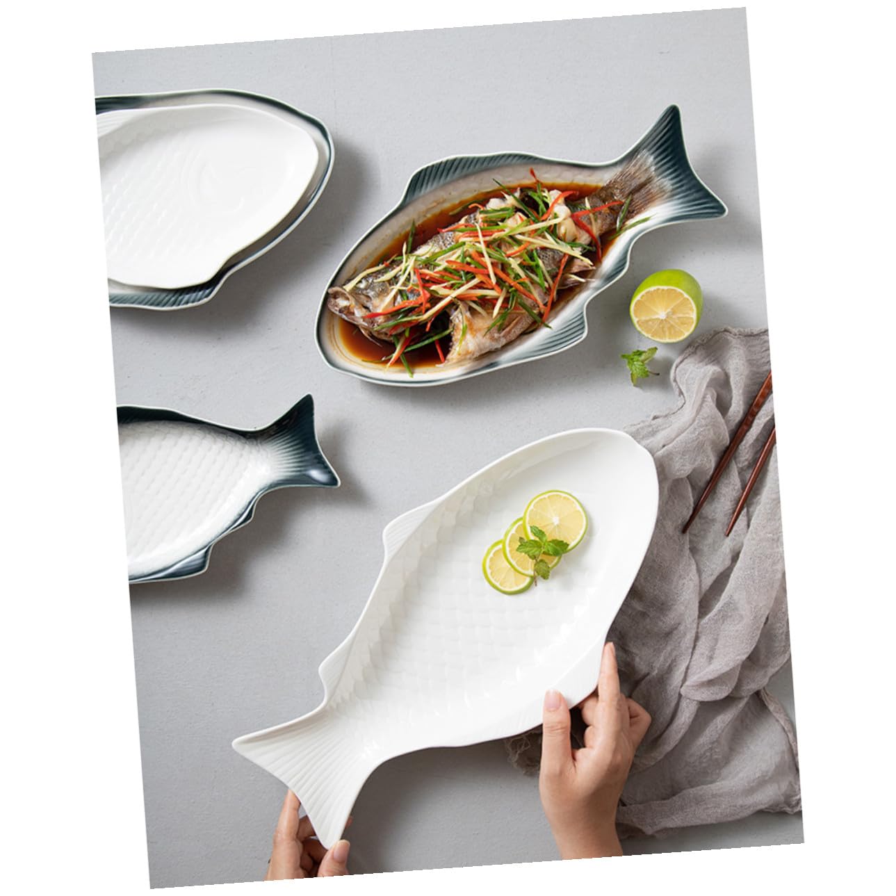 Gadpiparty Plato de Cerámica Multiusos Forma de Pez para Servir Aperitivos y Comidas Adecuado para Reuniones Familiares y Restaurantes Reuniones Familiares y Restaurantes