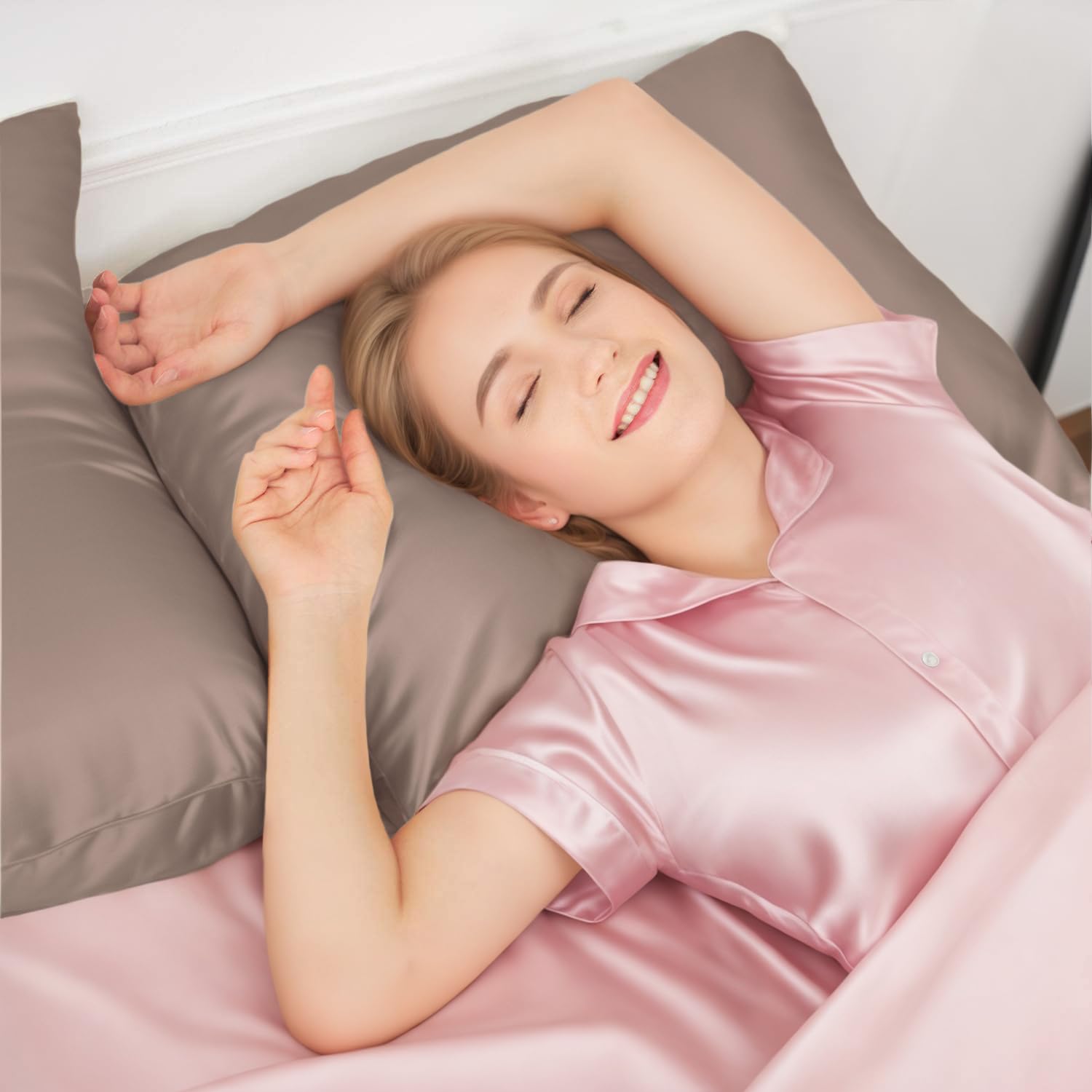 INSSL Mulberry Silk Pillowcase for Hair and Skin Health,Natural Silk Pillow Cover with Hidden Zipper Both Side Silk1 pcs (Light Coffee - Image 3