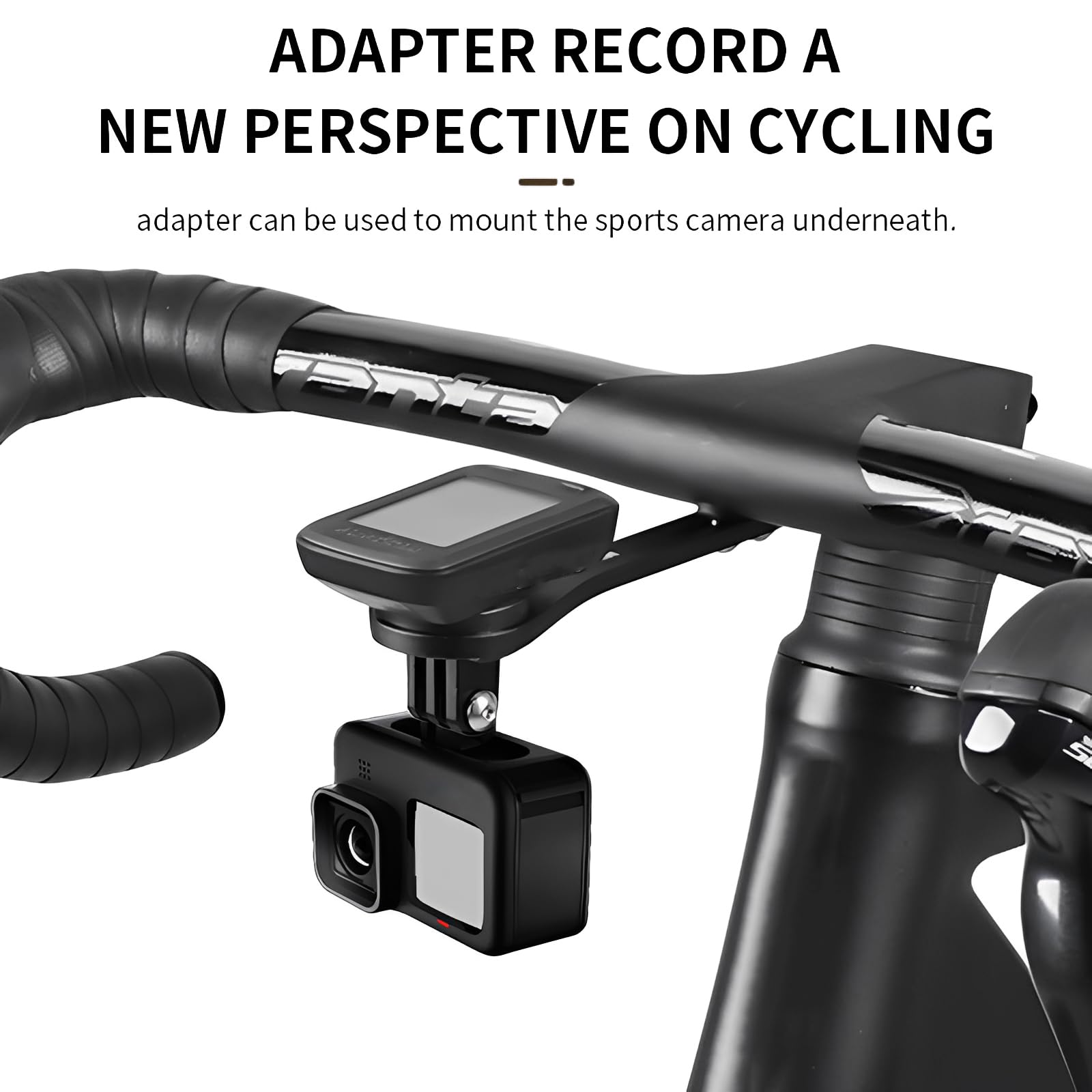 Supporto Esteso per Ciclocomputer in Fibra di Carbonio, compatibile con gopro,supporto esteso per computer da bici esterno per Garmin, Wahoo, Bryton(Nero)