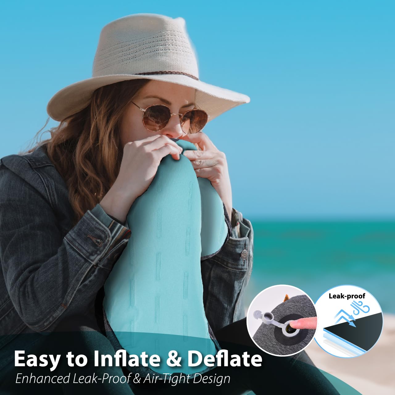 TREKOLOGY Aufblasbares Strand Kissen - Reisekopfkissen Luftkissen für Sonnenliegen Strandkissen - Erwachsene Poolkissen Strand-Essentials für Ultimative Entspannung (BLAU)