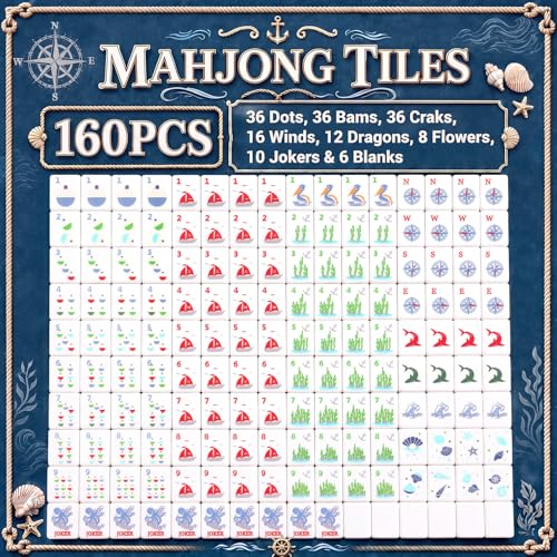 Teyva Daily Nautical Themed Engraved American Blue Mahjong Tile Set - image 3