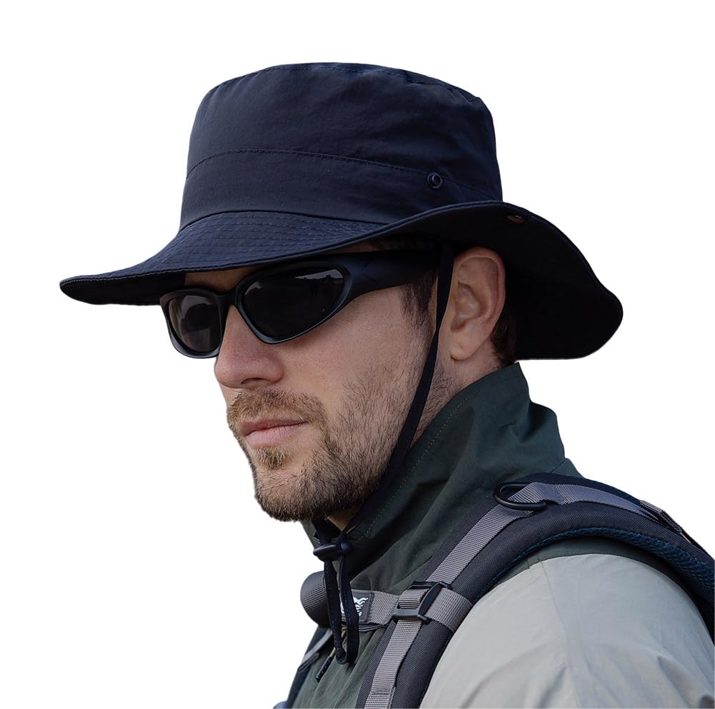 Minakolife Unisex Black Mens Quick Dry Sun Hat, Waterproof Wide Brim Bucket Hat Packable Boonie Hat For Fishing Hiking Beach, M/L