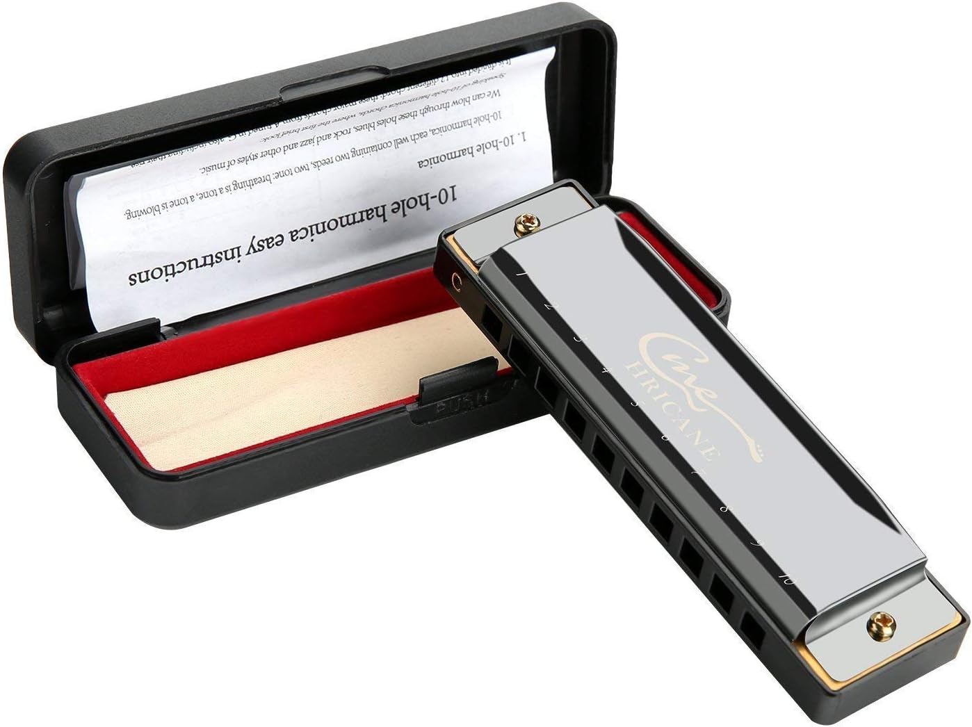 Hricane Harmonica C Major Blues Harmonica, 10-Hole Harmonica for Beginners and Advanced with Beautiful Box, Detailed Guide and Clean Cloth (Black)