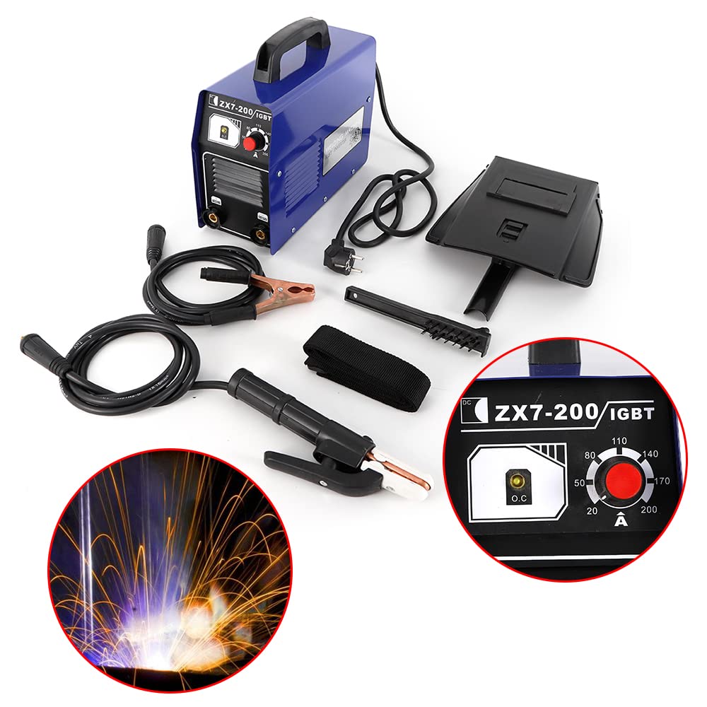 Saldatrice inverter ZX7-200 da 3KW per saldatura laser, 20-120A, protezione da sovratensione - con casco di saldatura e cavo Blu/Nero