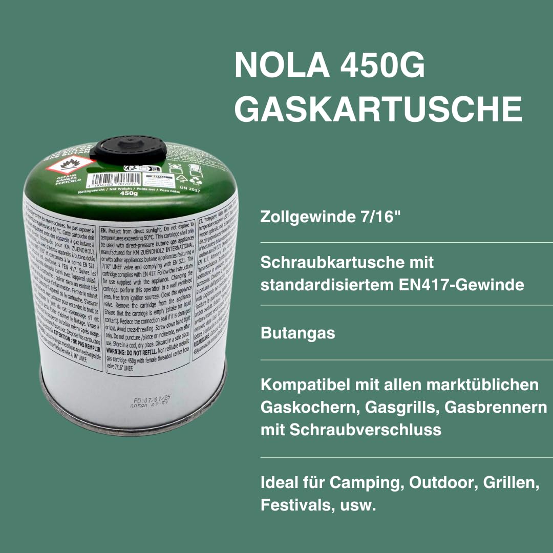 NOLA 450g Gaskartusche mit Schraubventil – Propan-/Butan Gas Kartusche EN417 – Ventilkartusche für Campingkocher, Gaskocher & Gasgrill – Outdoor Campinggas Schraubkartusche (8, Weiß)