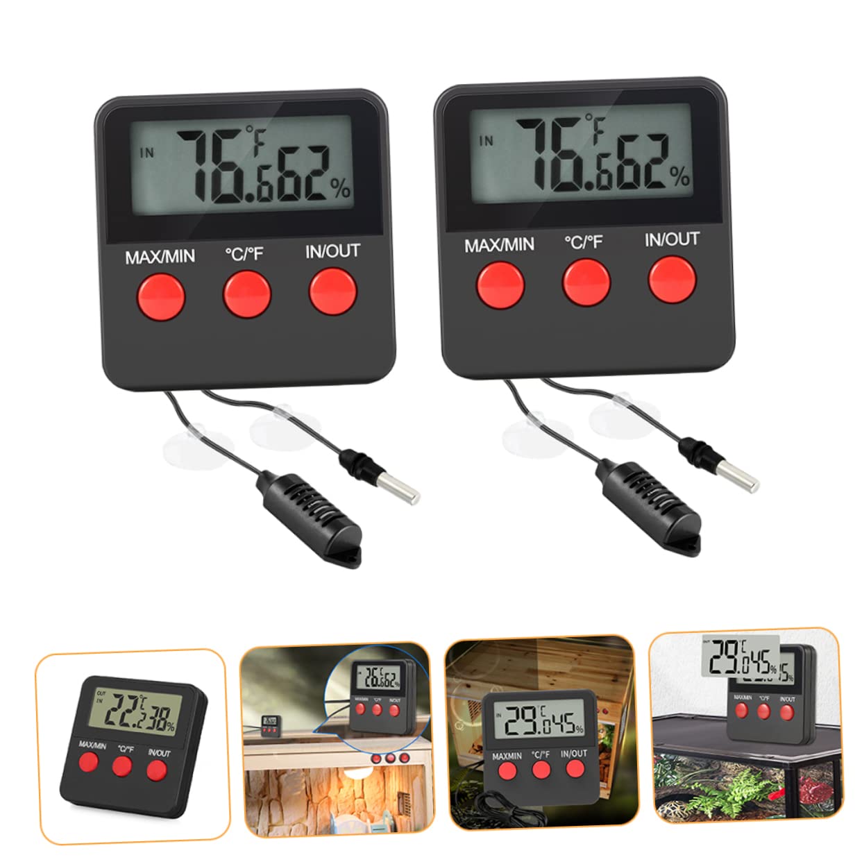 Generic Digital Hygrometer for Reptile Tank 2PCS Large Screen Accurate Temp Humidity Monitor Snake Turtle Terrarium Accessories