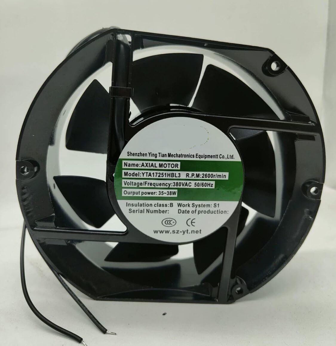 for High Airflow AC Axial Fan YT17250HBL3/HBL2 for Welding Machines - 172x150x51mm, 380V, 35-38W(220V)