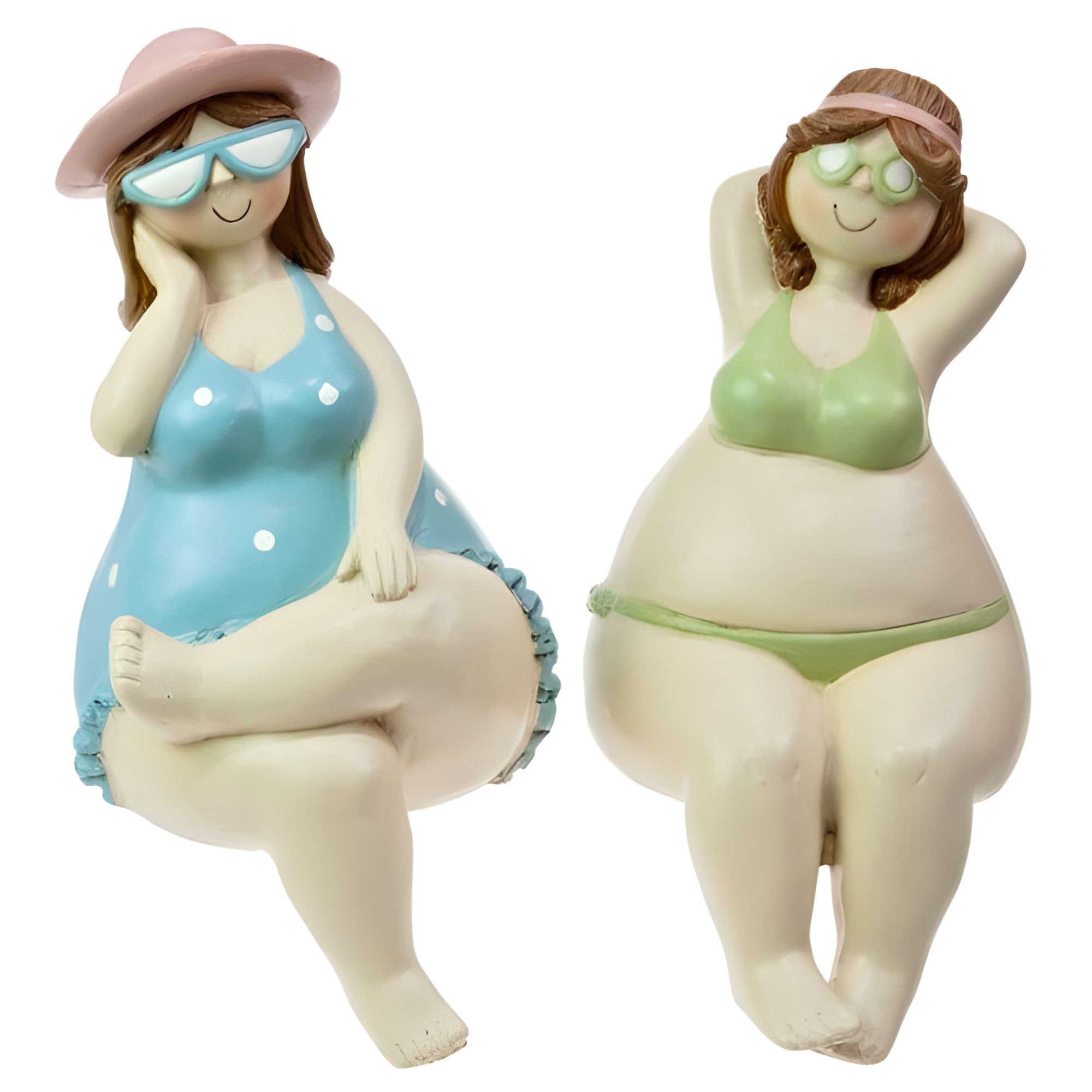 Curvy Beach Ladies Freestanding Ornaments - Plump Vintage Style Bathers - Nautical Homeware Decoration - Set of 2