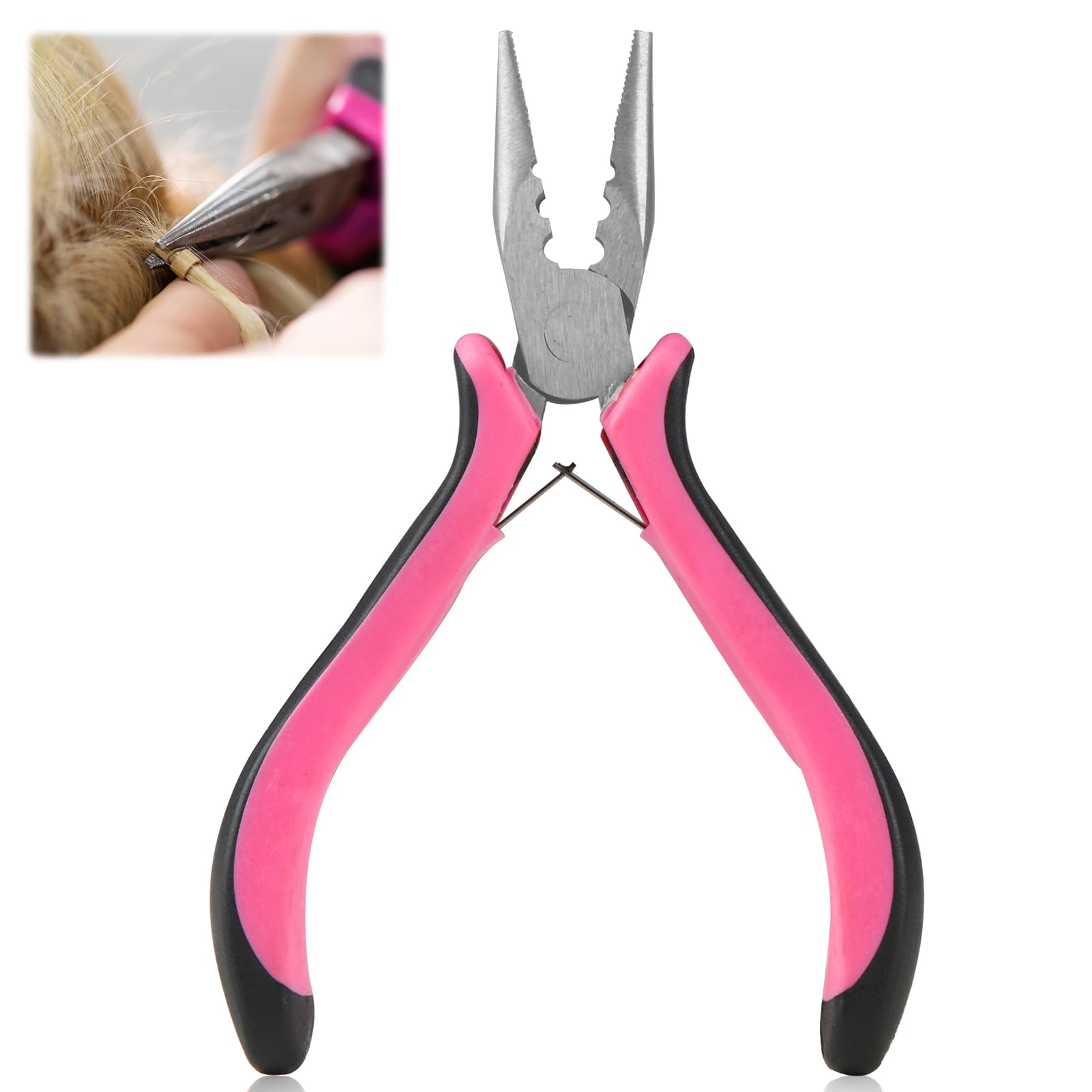 Hair Extension Pliers for Human Hair Extensions Apply and Removal 3 Hole Professional Stainless Steel Tape Hair Pliers Nano Tool with Non-Slip Grip for Removing Micro Rings Crushing Fusion Bond