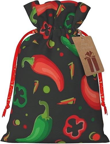 Augenstern Bolsa de regalo de arpillera de Navidad con cordón vegano-pimientos, rojo, verde, chile, reutilizable, bolsa de regalo de Navidad, bolsa