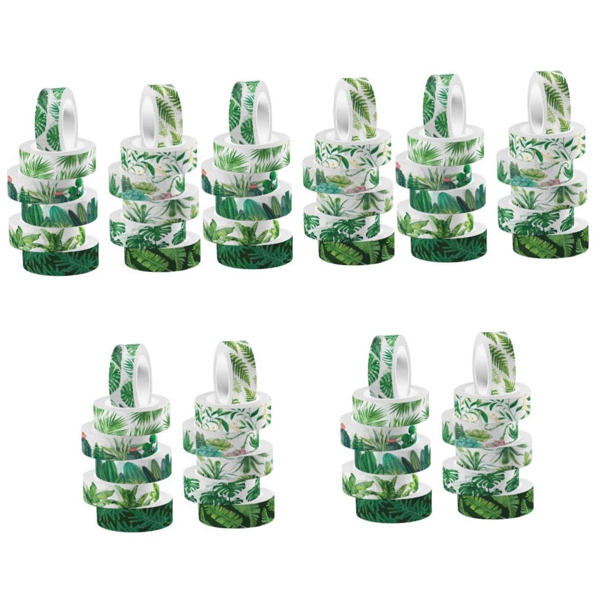 60rotoli Nastro Adesivo Washi Decorativo Autoadesivo e Facile Da Usare Per Scrapbooking Diario e Artigianato Stile Foglie Verdi Materiale Sicuro e Creativo