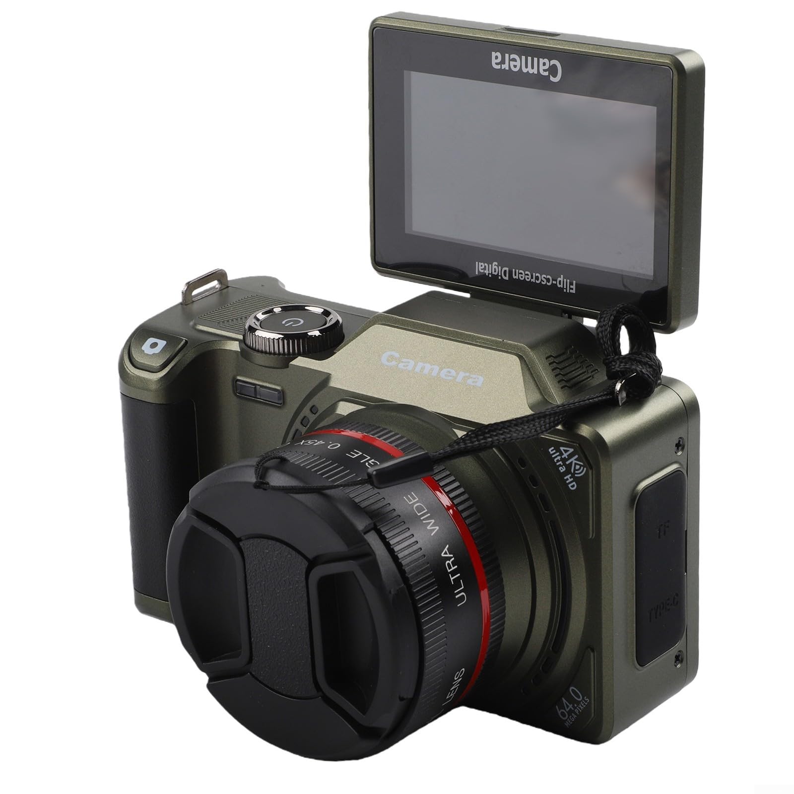 Fotocamera digitale 4K con sensore da 64 MP e zoom 18x, videocorder HD con schermo flip da 3 pollici con WiFi per fotografia, vlogging, viaggi, bianco (verde)
