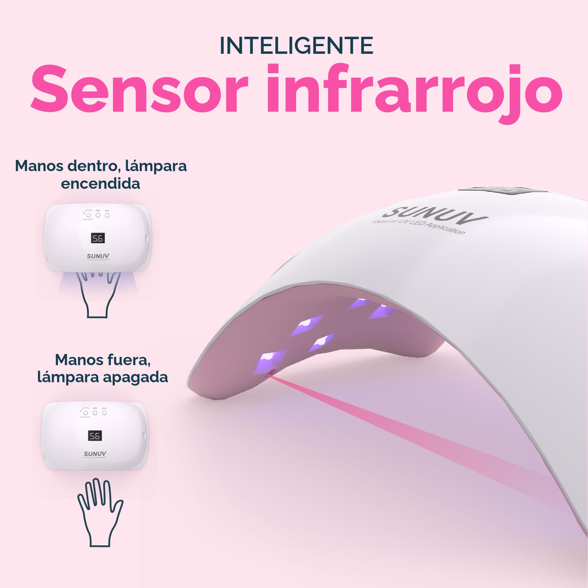 SUNUV Lámpara LED Uñas Lámpara de Uñas Secador de Uñas Rosa con Sensor de Inicio Automático, Pantalla LCD y Temporizador de 30/60/99s