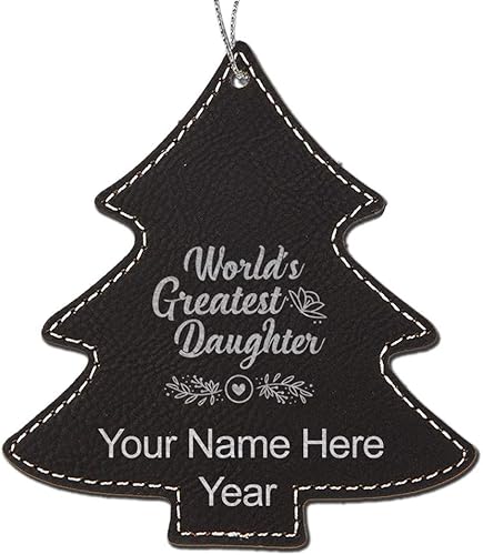 Miniatura 4 de LaserGram Personalized Christmas Ornament, World's Greatest Daughter, Faux Leather, Custom Laser Engraved Gift Idea (Tree Shape, Black) Black With