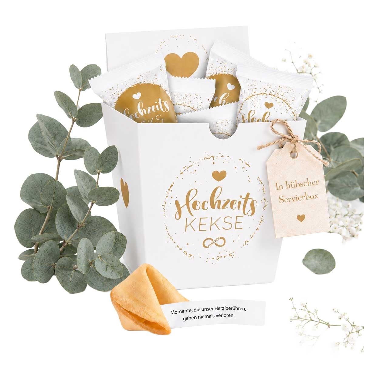 9er Box Hochzeits-Kekse | Glückskeks Hochzeiten als Hochzeitsdeko oder für die Candybar | frisch gebackene und vegane Idee für jeden Weddingplanner & made in Germany