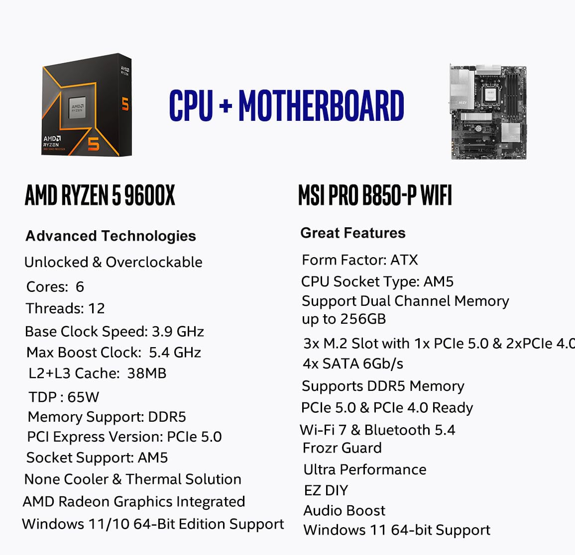 Amazon.com: Micro Center AMD Ryzen 5 9600X CPU Processor with MSI