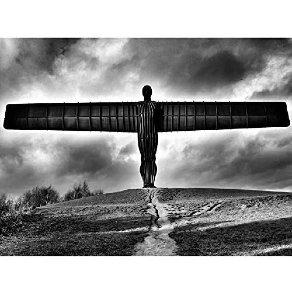 Wee Blue Coo Unframed Paper 12X16 Angel Of The North Black And White Unframed Art Print Poster Wall Decor 12X16 Inch