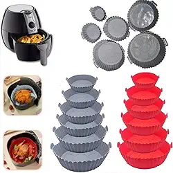 Kit com 6 Formas de Silicone Premium Antiaderente para Air Fryer, Reutilizável, Universal, Compatível com Forno, Microondas e Fritadeira Elétrica