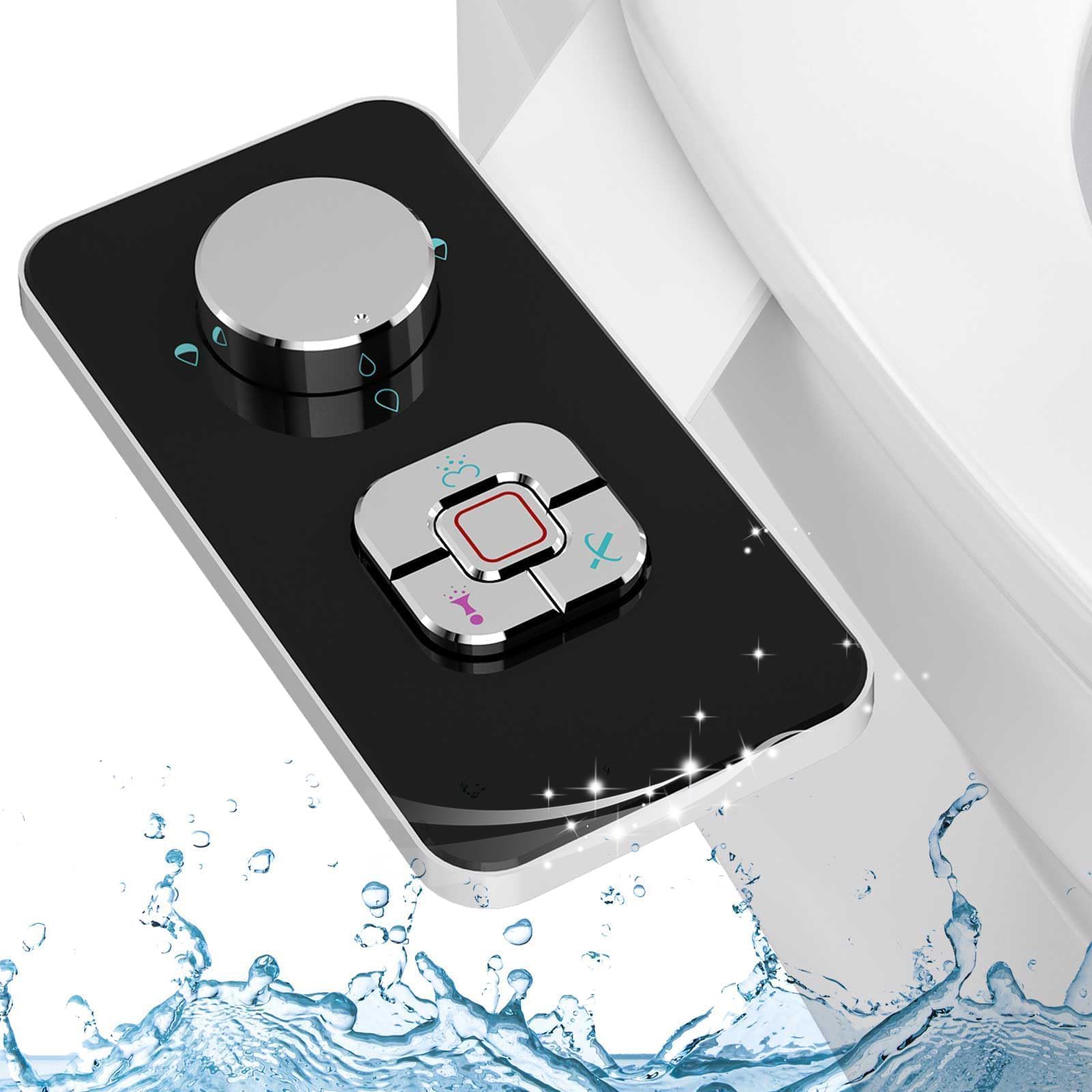 Bidet Attachment WC - Cold Water Bidet with Self-Cleaning Dual Nozzle (Front & Rear Wash) - Ultra-Slim Bidet Toilet Seat Attachment with Water Pressure Adjustment (Black 1)