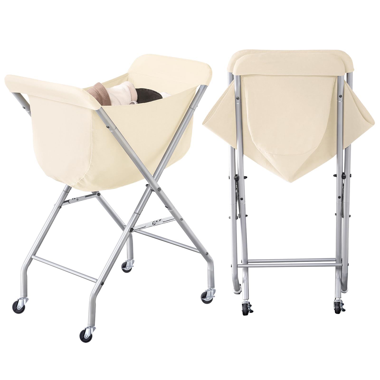 ELYKEN Carrello per bucato con ruote, cesto portabiancheria facile da rotolare da 81 cm di altezza con sacchetto interno removibile da 52 L, robusto cesto per vestiti con struttura in metallo e 4