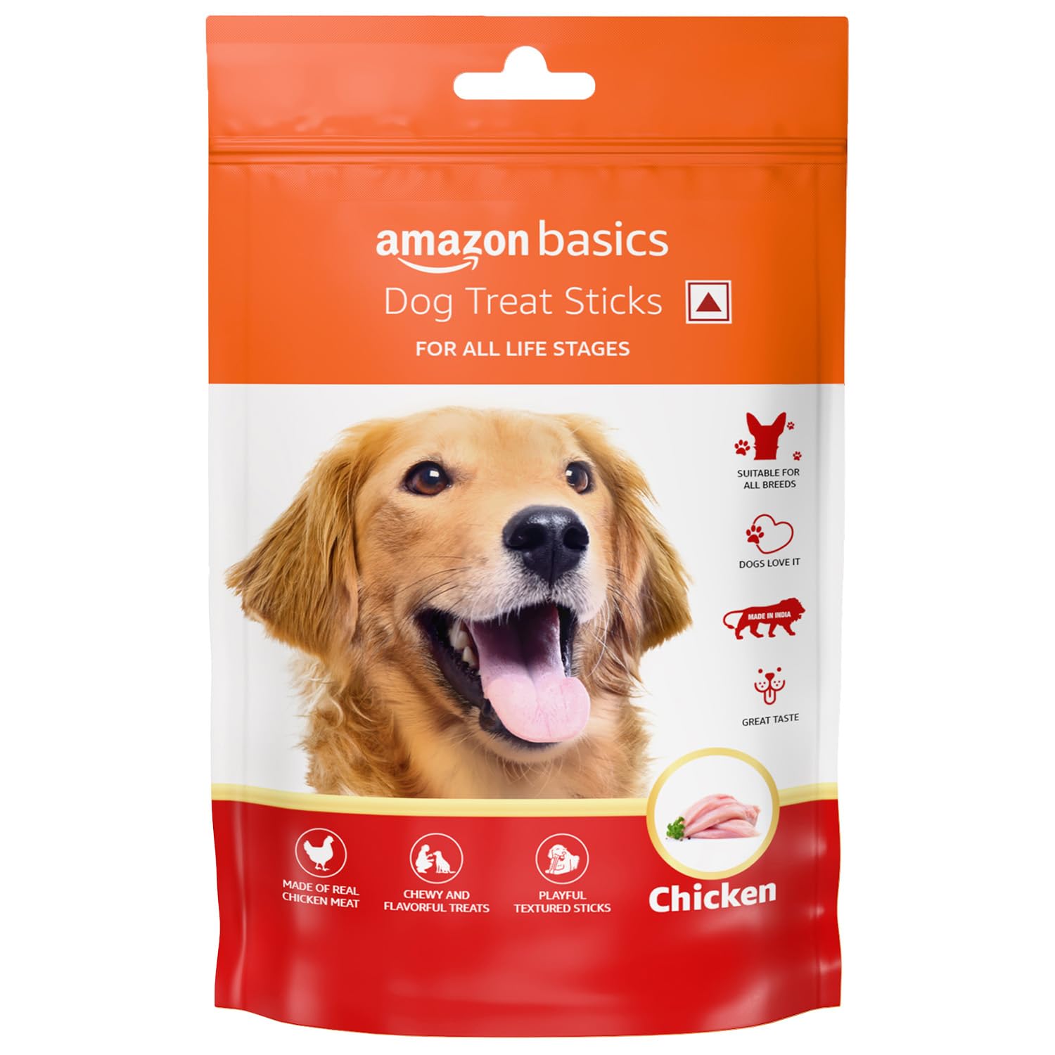 Amazon Basics Dog Treat Sticks 140 gm, Chewy Meat Sticks for Adult Dogs and Puppies, High Protein Dog Treats for Training and Snacks, Made of Real Chicken Meat, Ziplock Pack, Chicken Flavor