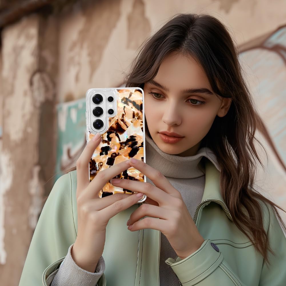 Bonoma for Samsung Galaxy S26 Ultra Case Marble Back, Magnetic Support for MagSafe Shockproof, Brown Checkered High-Duty Protection Cover for Girls Women -Abalone
