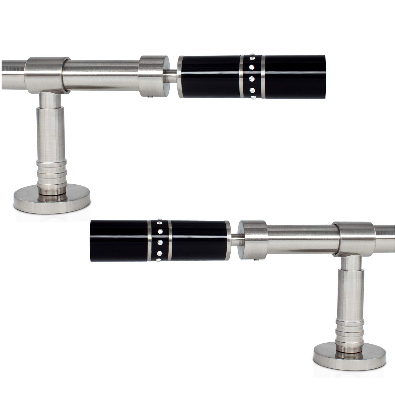 MAC8025 3/4 inch Adjustable Easy Install Heavy Duty Decorative Window Curtain Rod Set,Brushed Finish with Black Acrylic Directly Ship From Taiwan (44-82")