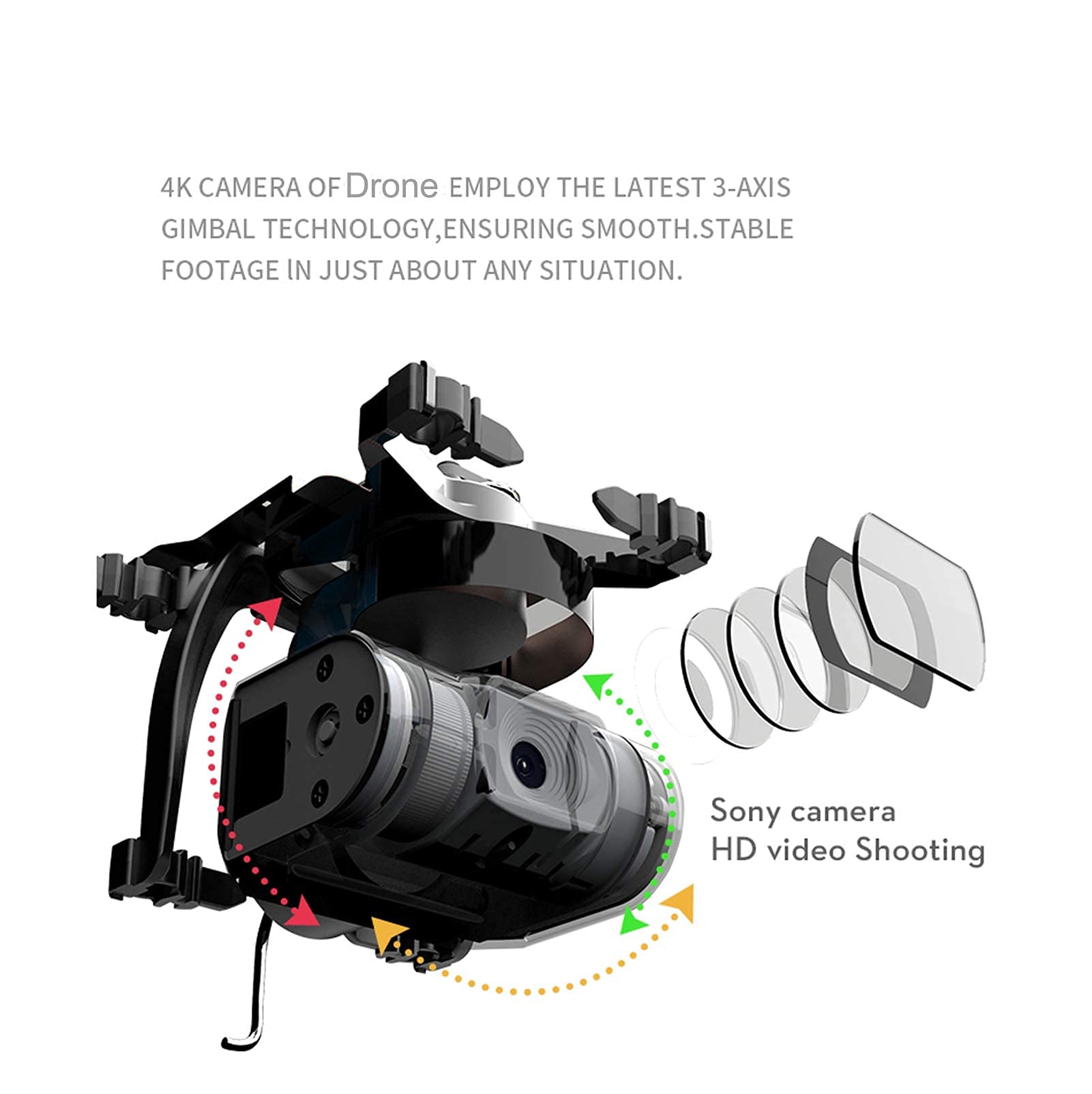 MDybf Drone con fotocamera GPS da 5 km con fotocamera gimbal 4K a 3 assi, droni professionali da 35 minuti con occhiali VR Drone quadricottero RC senza spazzole con fotocamera FPV WiFi da 5 km, 3