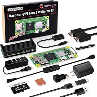 GeeekPi Raspberry Pi Zero 2 W Starter Kit, with RPi Zero 2 W Aluminum Case, 32GB Card Preloaded OS, QC3.0 Power Supply, 20Pin Header, Micro USB to OTG Adapter, HDMI Cable, Heatsink, Switch Cable