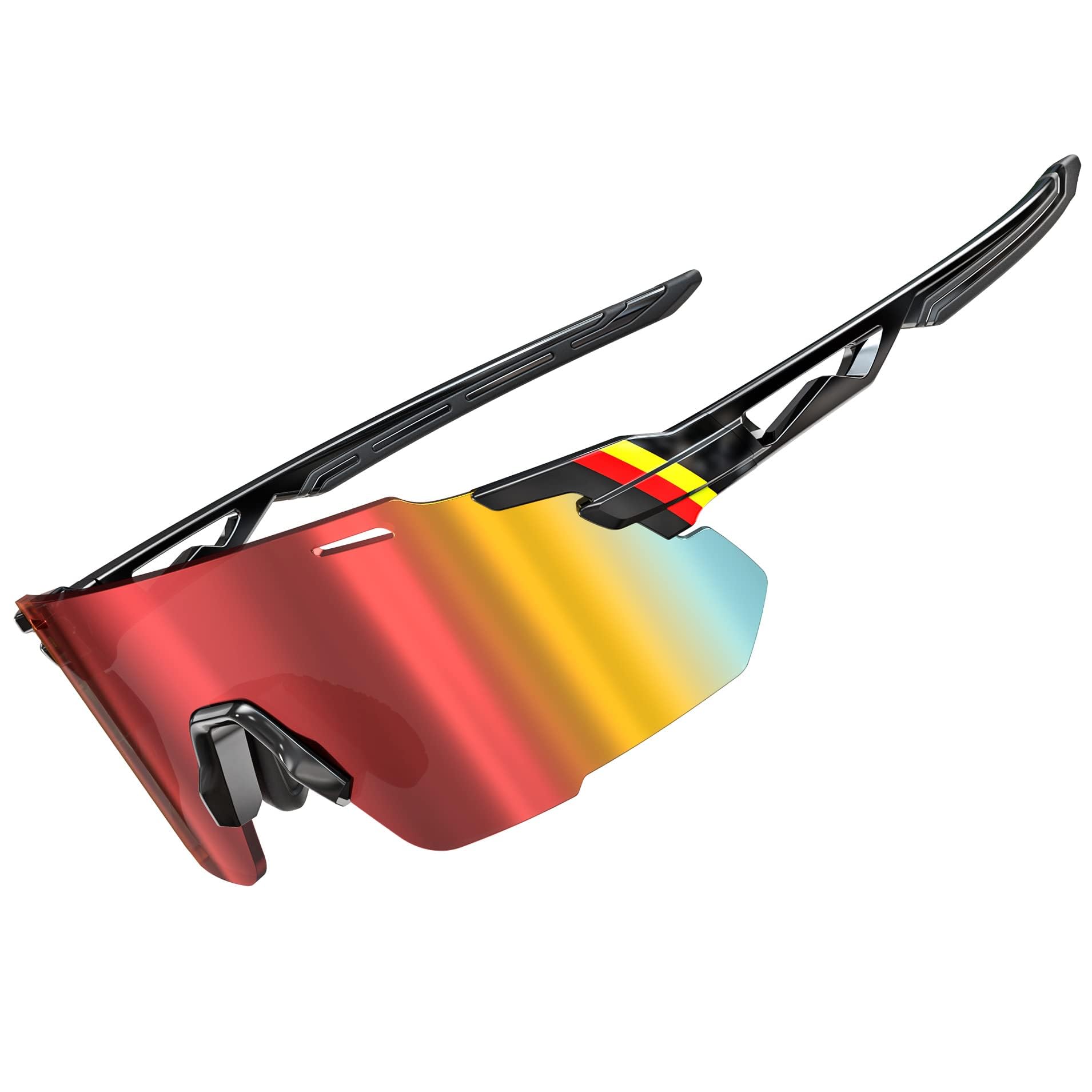 ATTCL Cycling Sunglasses Outdoor Bike Glasses UV400 Sunglasses for Women and Men Black-red/Mirror