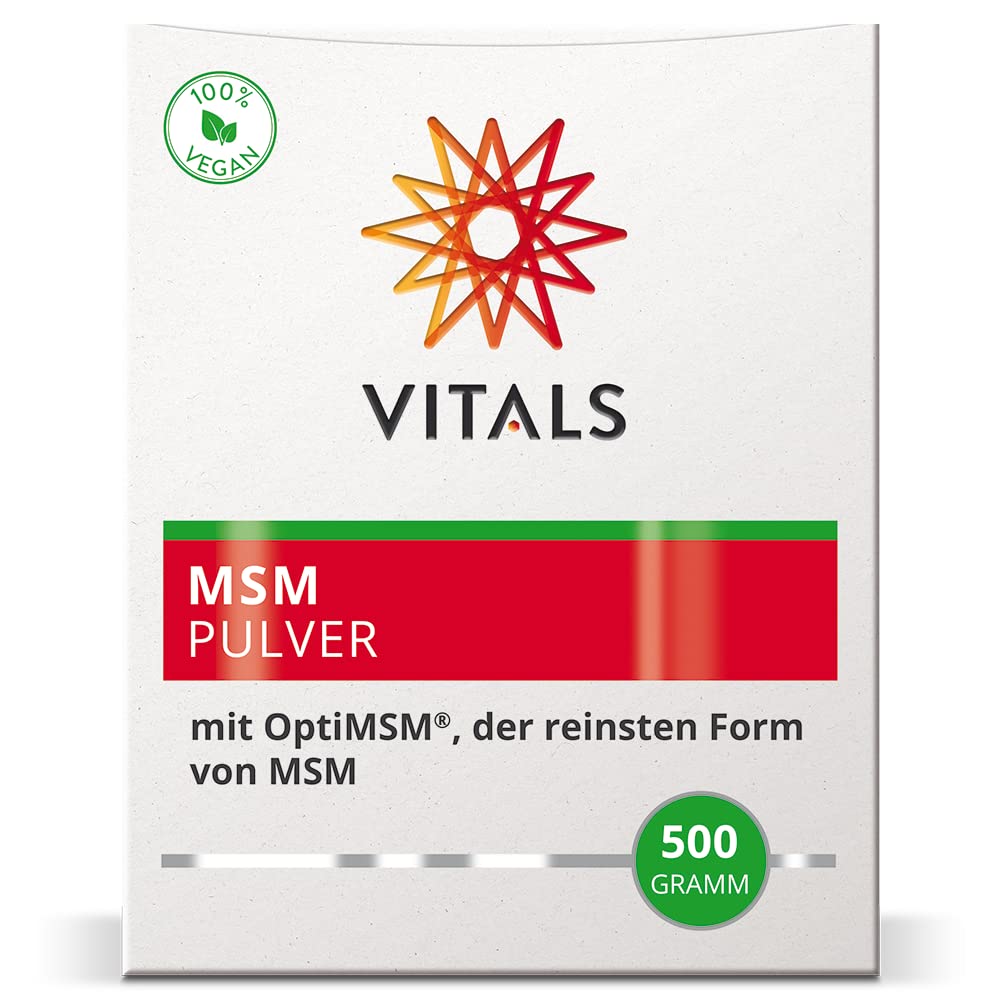 Vitals - MSM Pulver 500 Gramm mit OptiMSM, der reinsten Form von MSM. 100% reines OptiMSM, ohne Zusatzstoffe. 100% Vegan. Am meisten in Wissenschaft und Forschung eingesetzt