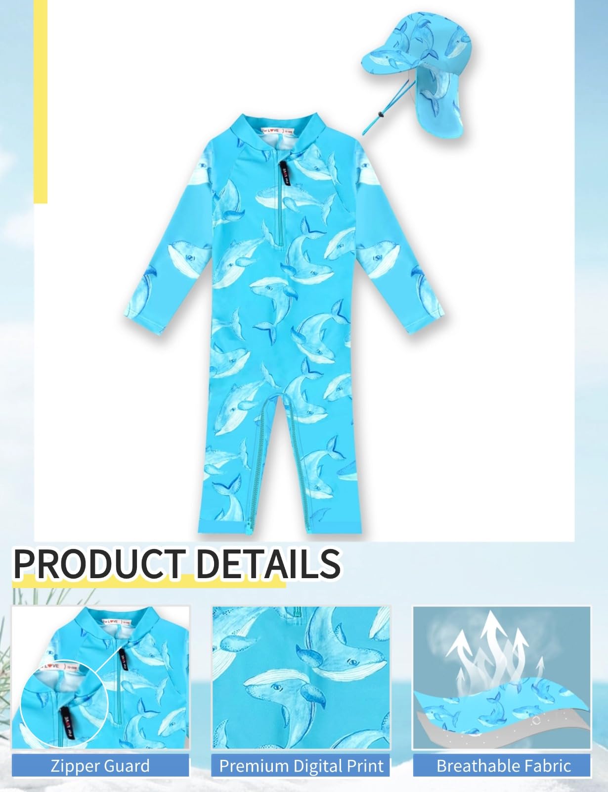 weVSwe Baby Toddler Boy Swimsuit Long Sleeve Baby Swimwear UPF 50+ Sun Protection Rash Guard Swimming Costume with Crotch Zipper 0-3 Years — view 137