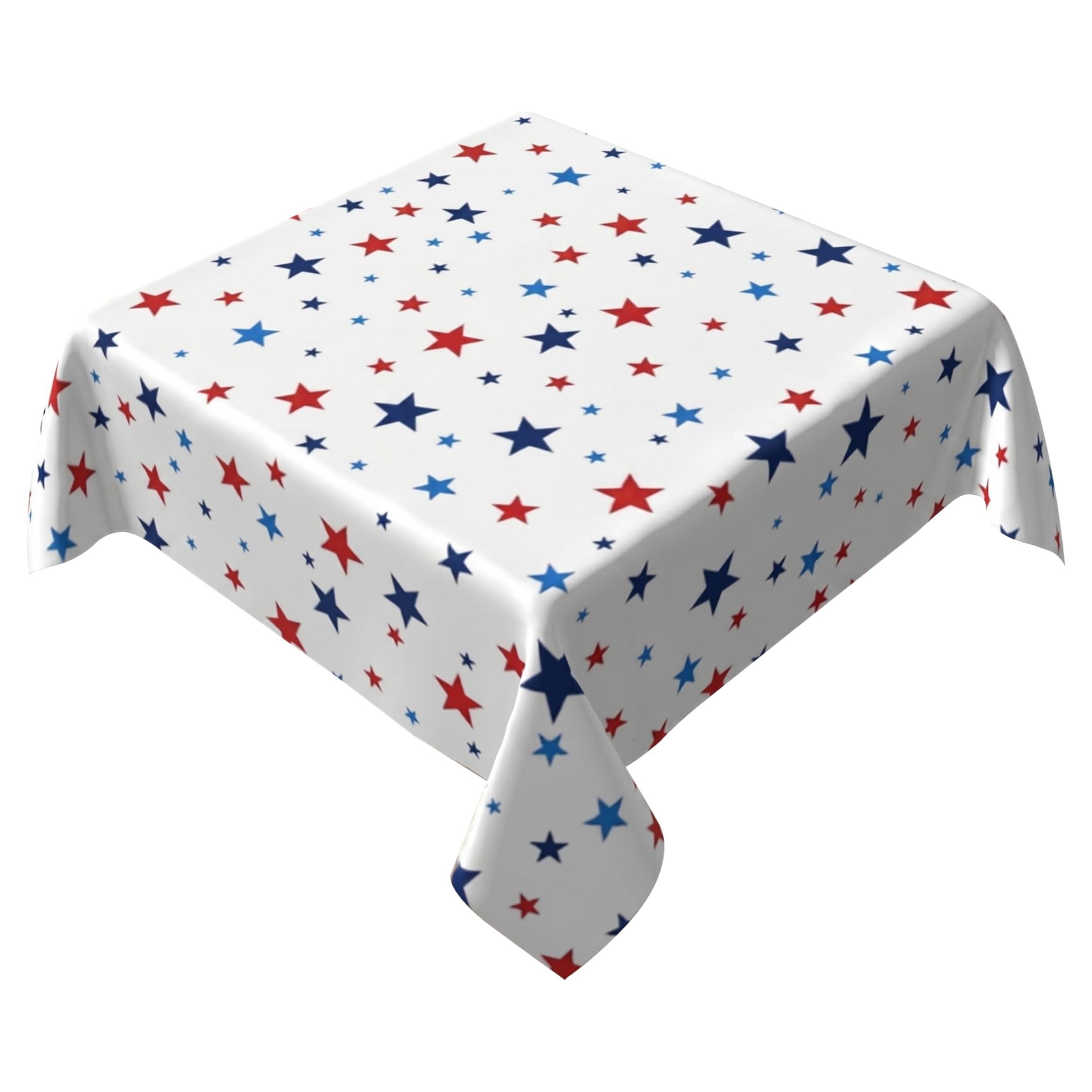 PithCogent Patriotic Tablecloth, 4th Of July Table Cloth - Water-resistant Red White Blue Stars Memorial Day Tablecloth, 55.12x55.12 Inch