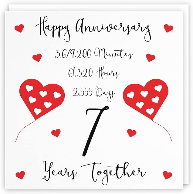Hunts England 7th Wedding Anniversary Card - 7 Years Together - Happy Anniversary - Timeless Collection - Standard - 148 x 148 mm