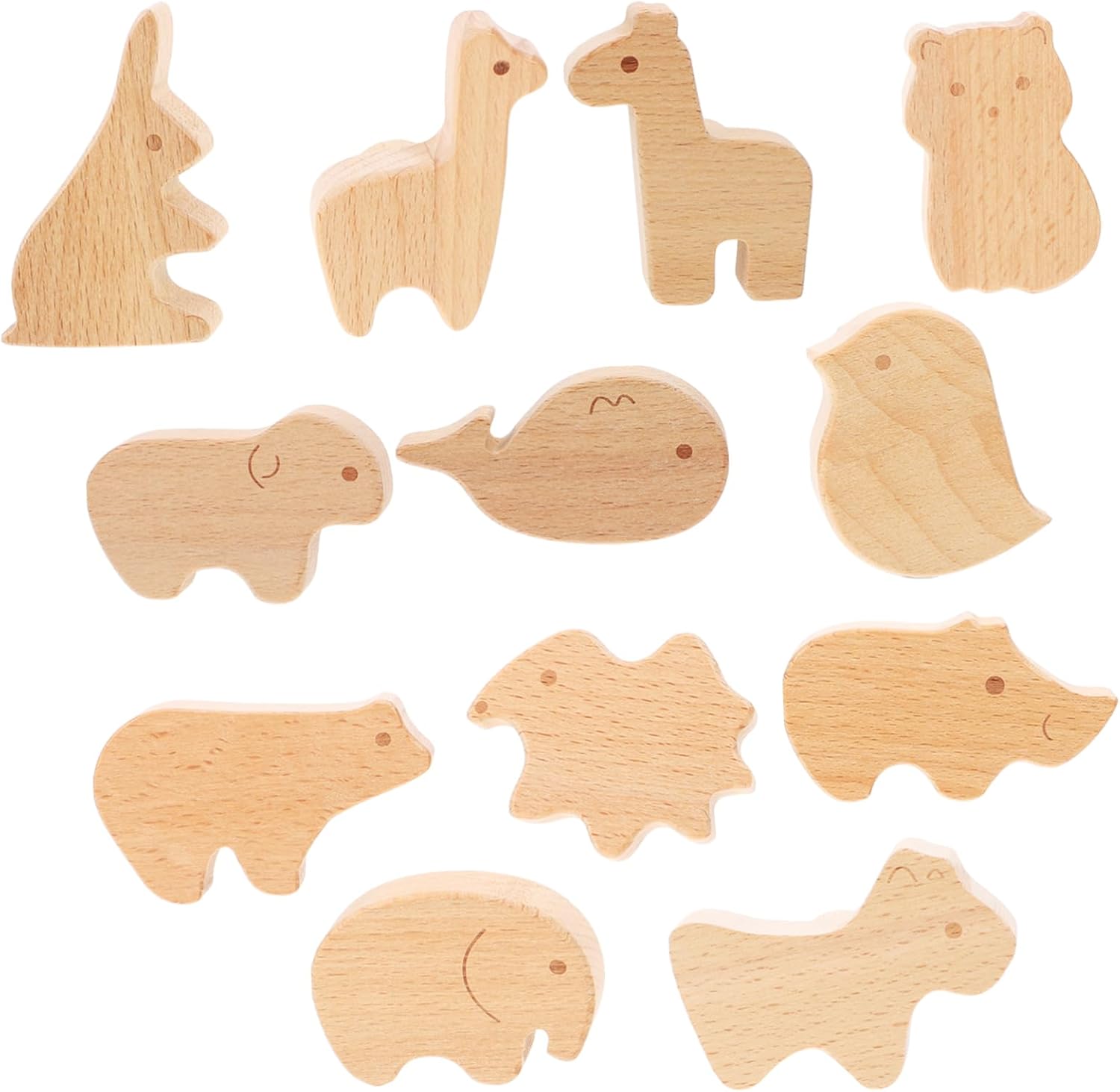 12pcs Cute Animal Drawer Pulls Natural Wooden Knobs for Boys and Girls Furniture Adorable Jungle Animal Cabinet Hardware Easy Installation for Nursery Room Decor