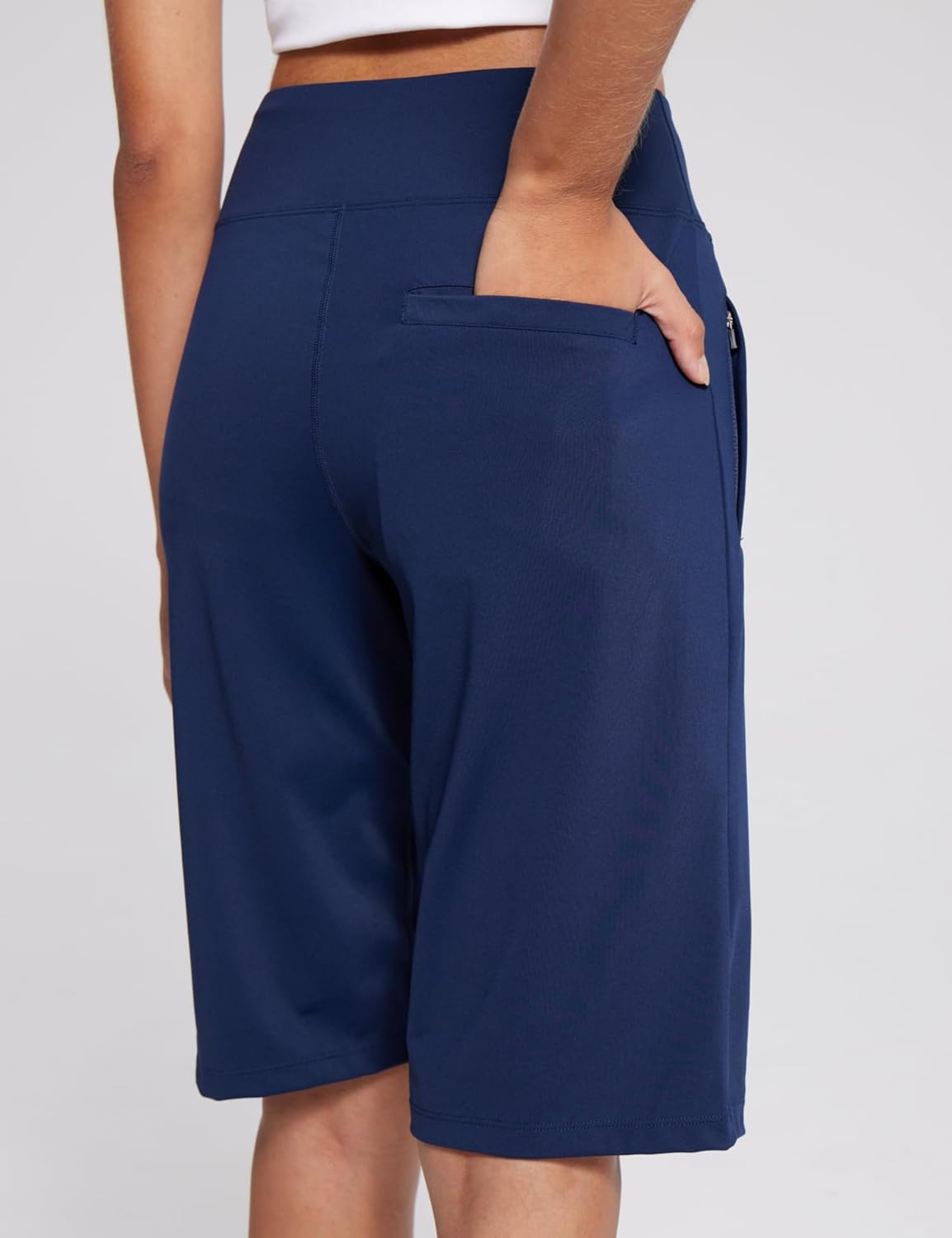 AJISAI Women's 9"/12" High Waisted Bermuda Shorts with Zippered Pockets Knee Length Long Shorts for Women Workout Athletic - Image 6