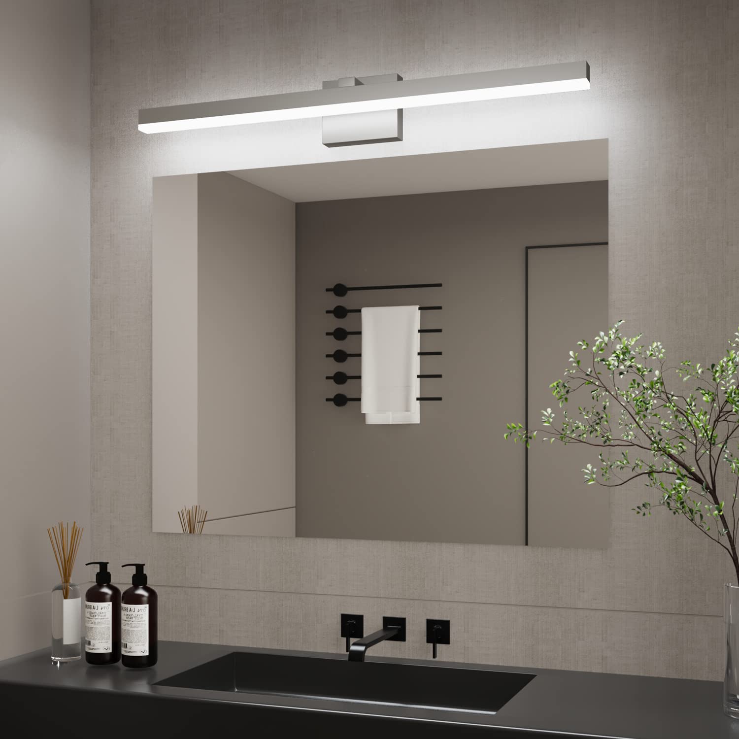 PRESDE Bathroom Light Fixtures Dimmable 32in Silver LED Vanity Light for Bathroom Wall Lighting Fixtures Over Mirror?Cold White 6000K?